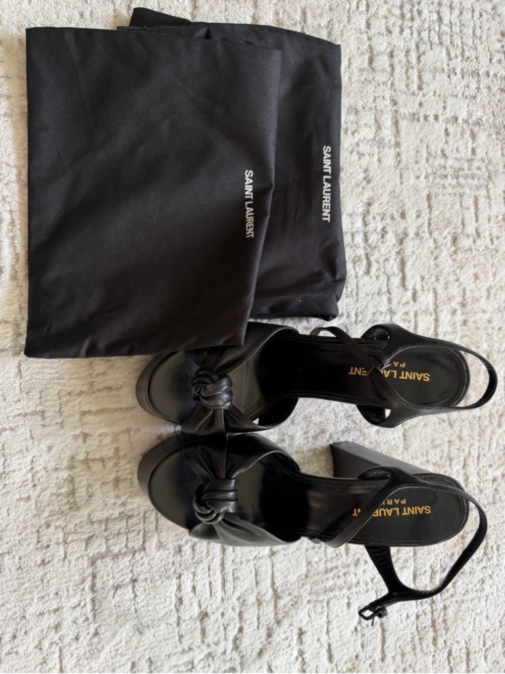 Saint Laurent Black Knotted Leather Platform Sandals with Slingback - Picture 2 of 4
